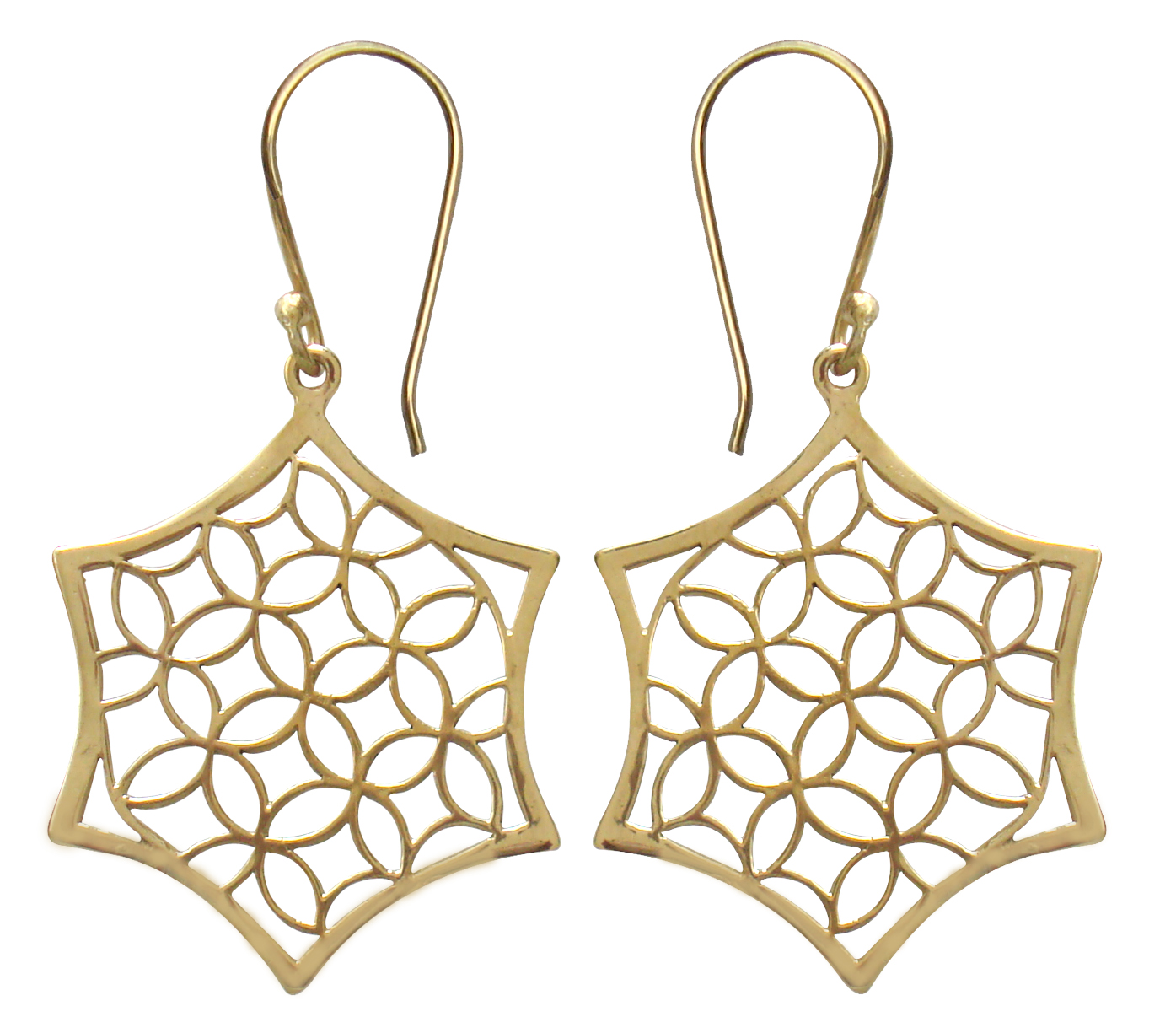 Star Shape Filigree Plain Gold Plated Dangle Earrings for Women